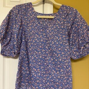 Madewell Floral Puff Sleeve Top in Blue and Pink